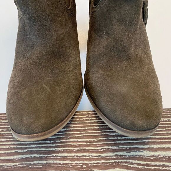 Dolce Vita Melah Western Ankle Boots Booties Tassel Fringe 7.5 Olive Brown Suede - Picture 8 of 12